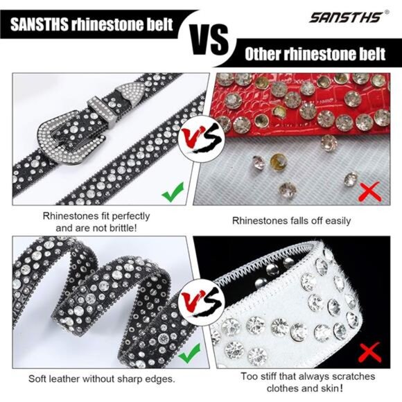 Women Rhinestone Belt for Jeans, Men Western Cowgirl Bling Studded Belt Faux main image 6